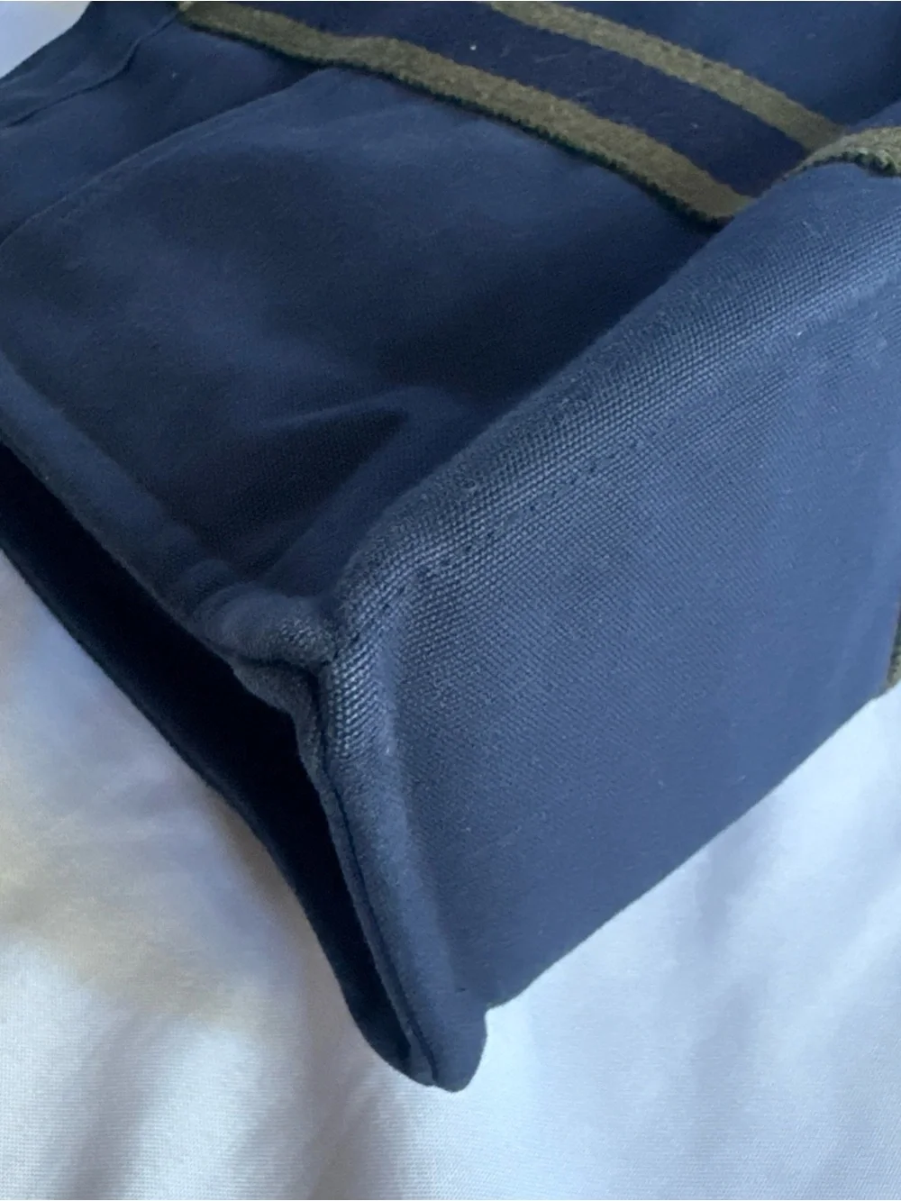 Hermes Navy Canvas Tote with Olive Straps